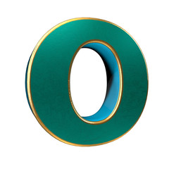 3d render letter o. Blue and gold font isolated on white background