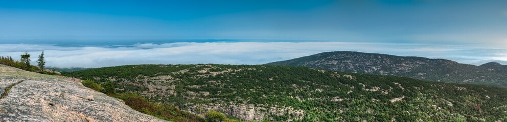 Foggy Rolls Over Maine Coastline Panorama