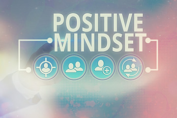 Word writing text Positive Mindset. Business photo showcasing mental attitude in wich you expect...