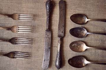 Antique cutlery. table setting in vintage style. 