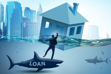 Mortgage repayment failure concept with man