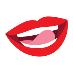 Red female lips, open mouth with tongue, vector illustration.