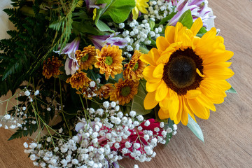 Bouquet of wildflowers. Colorful flowers composition.