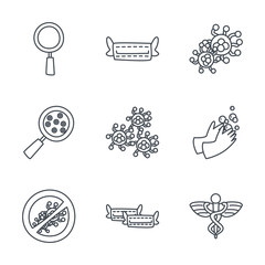 Medical care and covid 19 virus line style icon set vector design