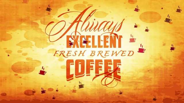 always excellent pure brewed coffee signpost for famous cafe bar with antique typeface over splattered cardboard
