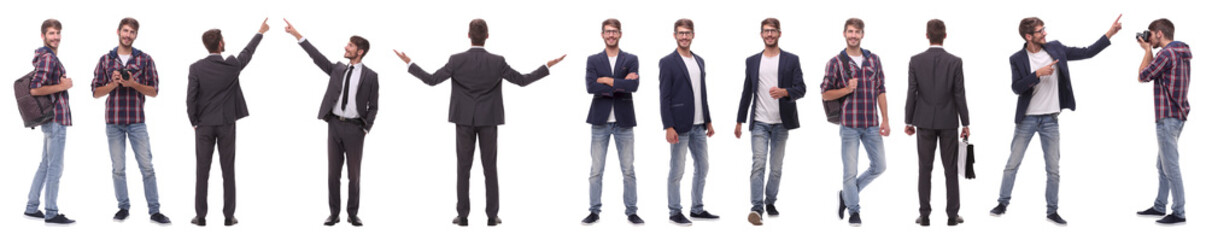 panoramic collage of self-motivated young man .isolated on white