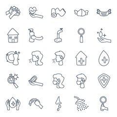 Medical care and covid 19 virus line style icon set vector design