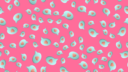 Endless seamless pattern of beautiful festive love joyful hearts in dialog clouds on a pink background. Vector illustration