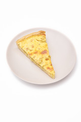 Slice of rhubarb pie in gray plate isolated on a white background