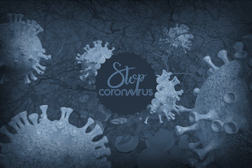 Background concept for news about the novel coronavirus COVID-19 pandemic. Microscope virus and lettering close up, 3d rendering.