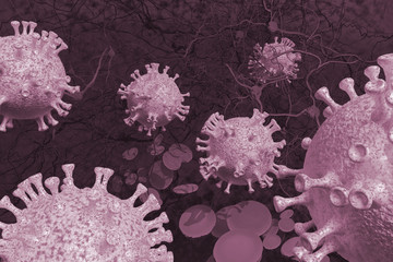 Background concept for news about the novel coronavirus COVID-19 pandemic. Microscope virus close up, 3d rendering.