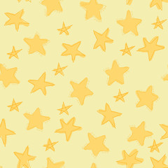 Stars in yellow. Vector illustration doodle cartoon drawing. Hand drawn stars icons Seamless repeat pattern surface pattern design