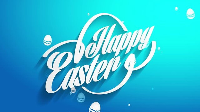 personalized cheerful easter calligraphy postcard cover with 3d text and eggshell outline over sparkling blue paper