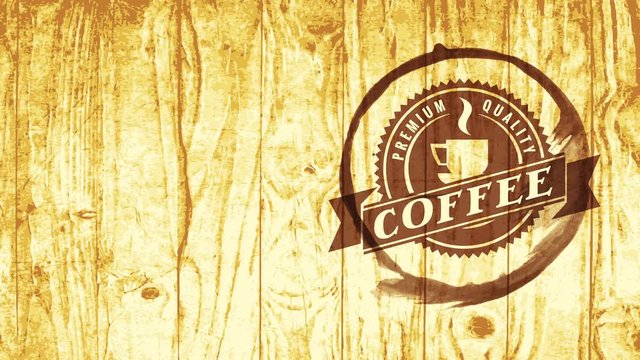 coffee shop branding selling pure odor caffeinated beverages with coffee teacup spot on timber table background