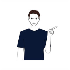 指差しをして微笑む男性