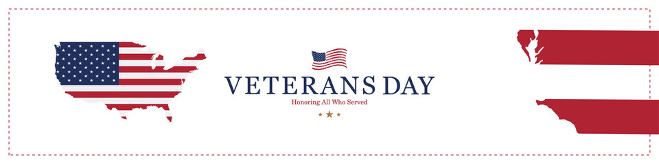 Happy Veterans Day. Greeting card with USA flag and map on background with texture. National American holiday event. Flat vector illustration EPS10