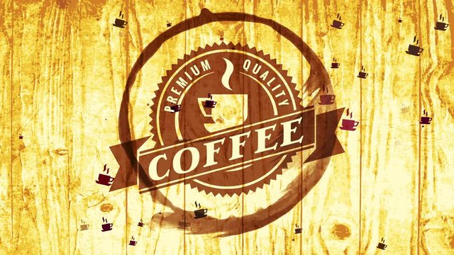 cafeteria branding selling pure scent caffeinated beverages with coffee teacup grunge on wood table scene