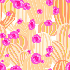 Cute Cactus Flower Vector Pattern Seamless