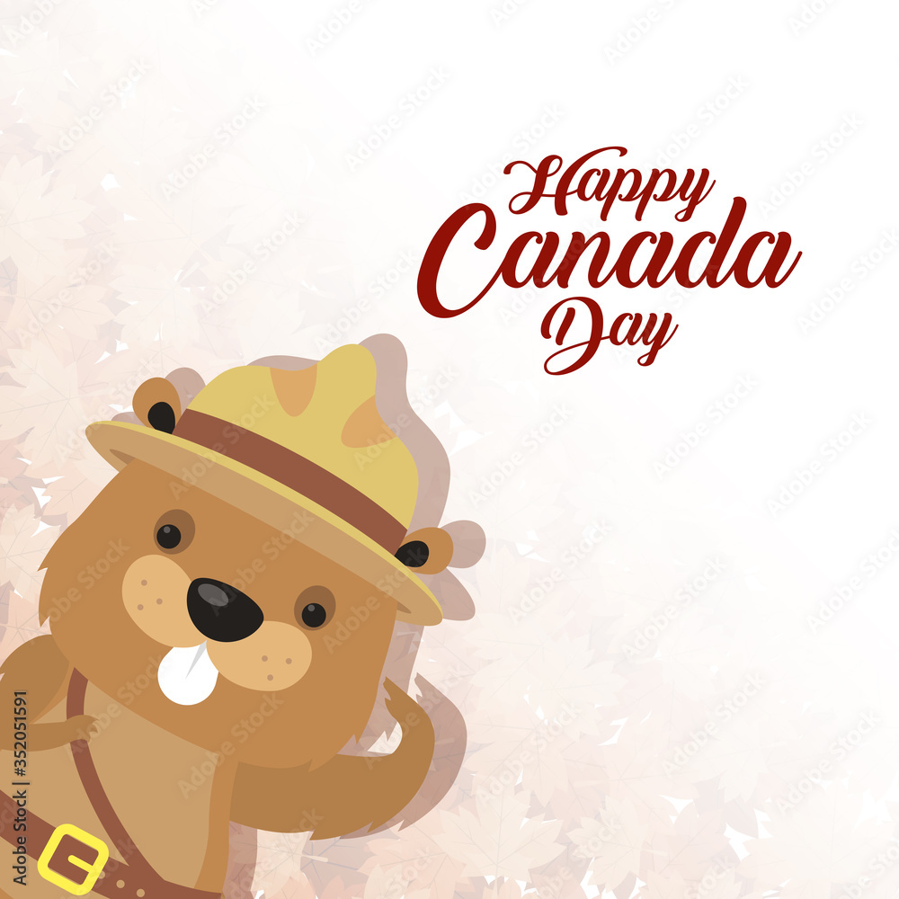 Poster happy canada day with cute beaver