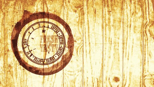fresh and tasty coffee product with hipster fancy round wooden sign with mug stain graphic and wilderness western type