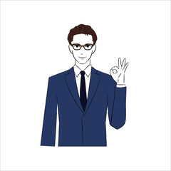 指で丸をつくって微笑む男性