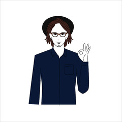 指で丸をつくって微笑む男性