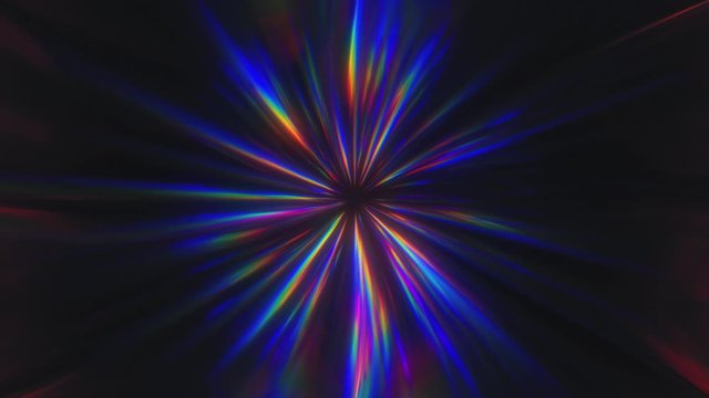 Abstract seamlessly looping multicolored refracting prismatic rays. Animated background.