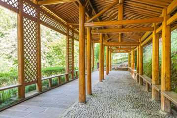 The Chinese tranditional long Corridor for leisure on mountaineering road, viewed from inside