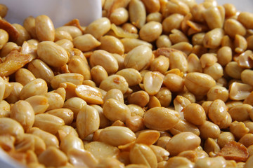 Macro shot of 'kacang bawang' an Indonesian snack that made of fryed peanuts with garlic 