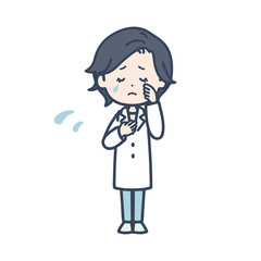 悲しむ女性医師　ポーズ　イラスト