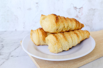 Horn pastry cake with vla or vanilla custard filling. Homemade cumcum cake filled with cream