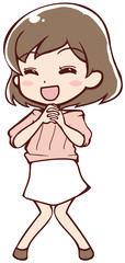 嬉しくて笑顔で喜ぶアニメ調のお姉さん