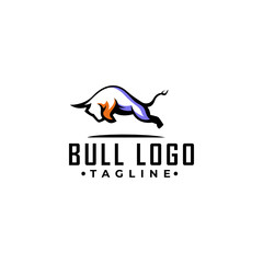 Simple line art strong bull logo design vector template