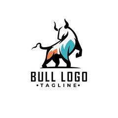 Simple line art strong bull logo design vector template