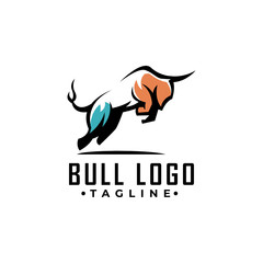 Simple line art strong bull logo design vector template