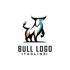 Simple line art strong bull logo design vector template