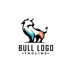 Simple line art strong bull logo design vector template