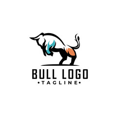 Simple line art strong bull logo design vector template