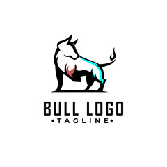 Simple line art strong bull logo design vector template