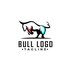 Simple line art strong bull logo design vector template