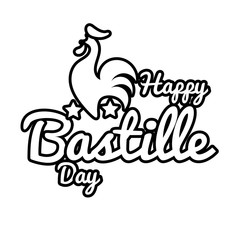 bastille day lettering with rooster line style