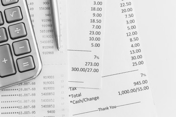 Obraz premium shopping receipts and calculator with save money concept