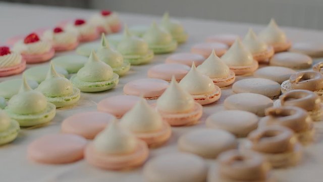 Cooking macaroon at home, a lot of multi-colored, beautiful art
