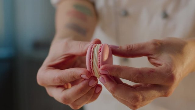 Cooking macaroon at home, a lot of multi-colored, beautiful art