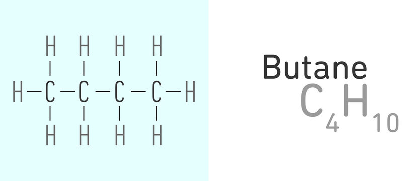 Butane (C4H10) gas molecule.Stick model. Structural Chemical Formula. Chemistry Education