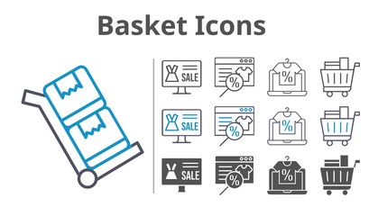basket icons icon set included online shop, shopping cart, trolley icons
