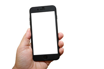 mobile phone in hand with blank background