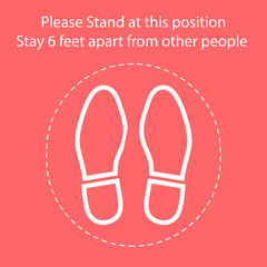 Foot Symbol Marking the standing position, the floor as markers for people to stand 6 feet apart, the practices put in place to enforce social distancing, vector illustration