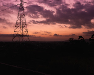 power lines at sunset