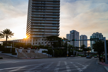 MIAMI BEACH, USA - MAY 9, 2020: Miami Beach 4 Street. Florida, US. South Beach outdoor. Located Alton Road. Montys Sunset.